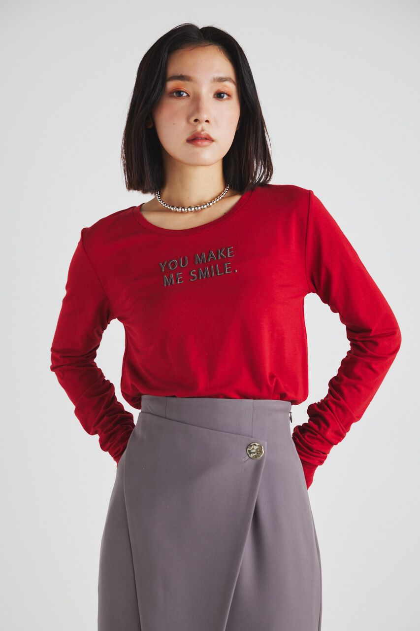 rienda「ギャザースリーブロゴロンT」|Tシャツ・カットソー|