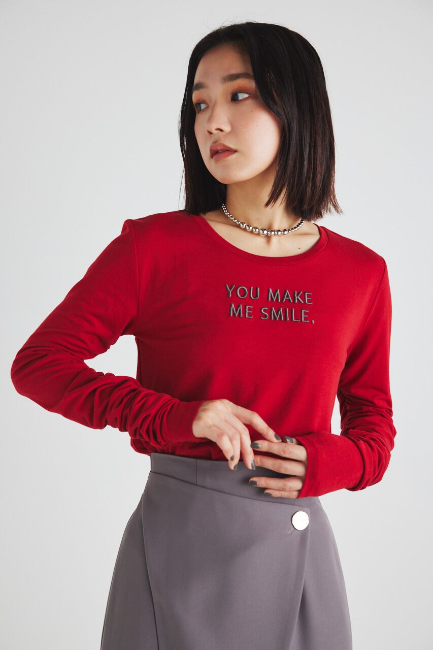 rienda「ギャザースリーブロゴロンT」|Tシャツ・カットソー|