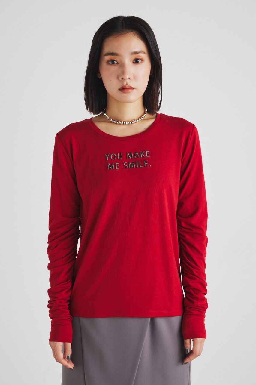 rienda「ギャザースリーブロゴロンT」|Tシャツ・カットソー|