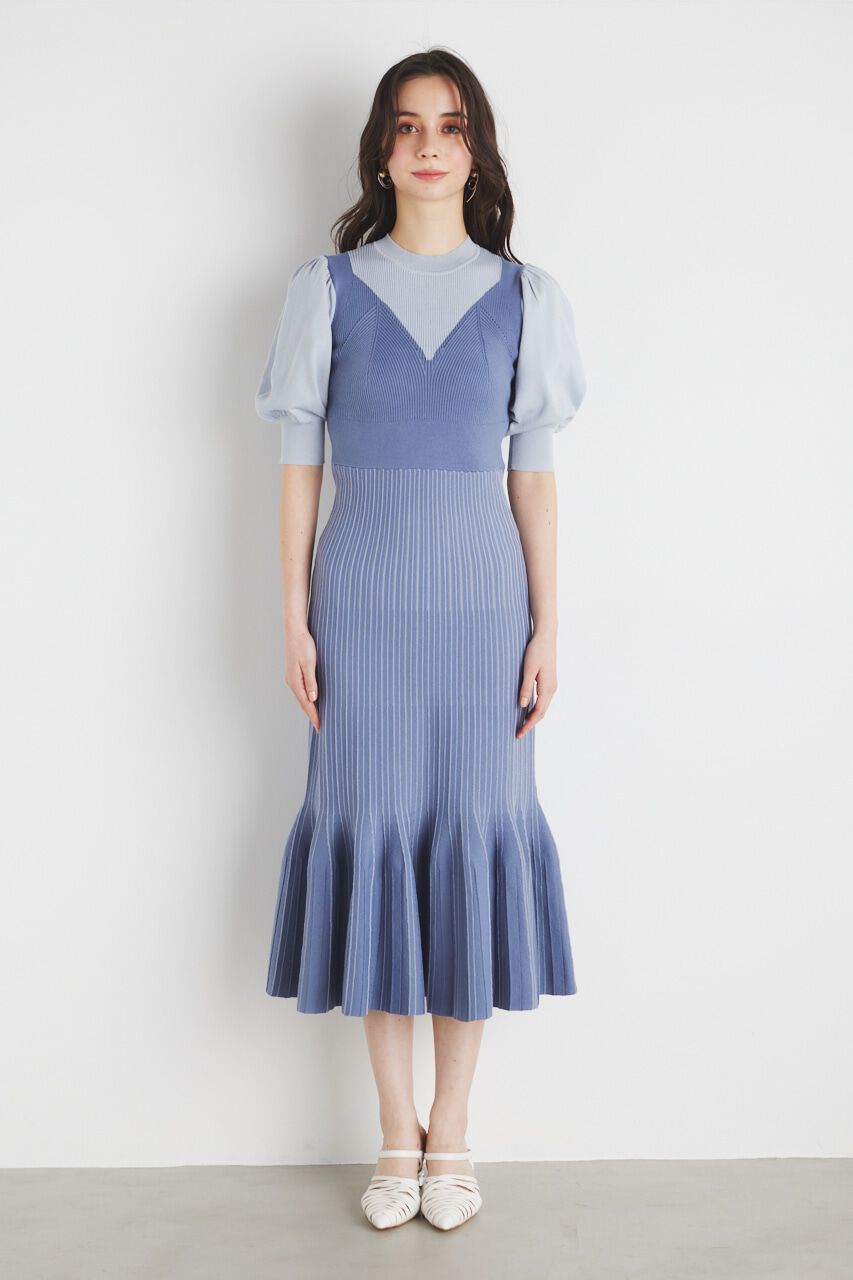 rienda「ビスチェライクストライプKnit OP」|ワンピース|