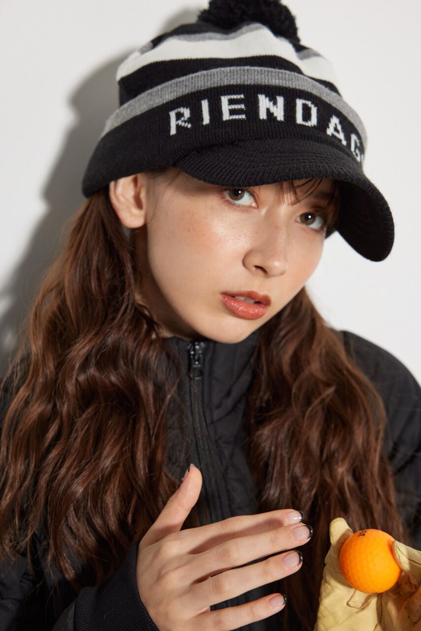 rienda「ボンボンロゴKnit キャップ」|その他|BLK