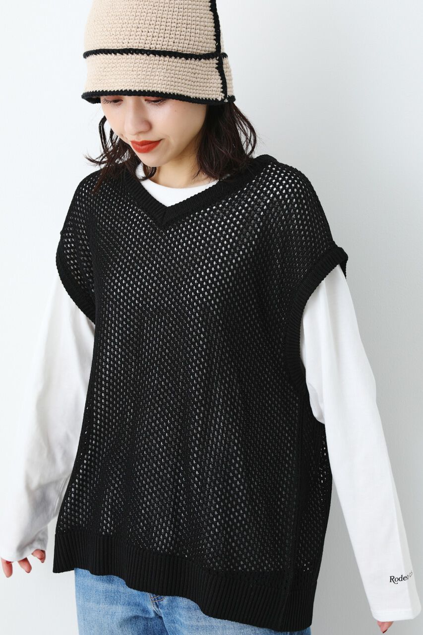 RODEO CROWNS「メッシュニットベスト L/S TEE SET」|ニット・セーター|BLK