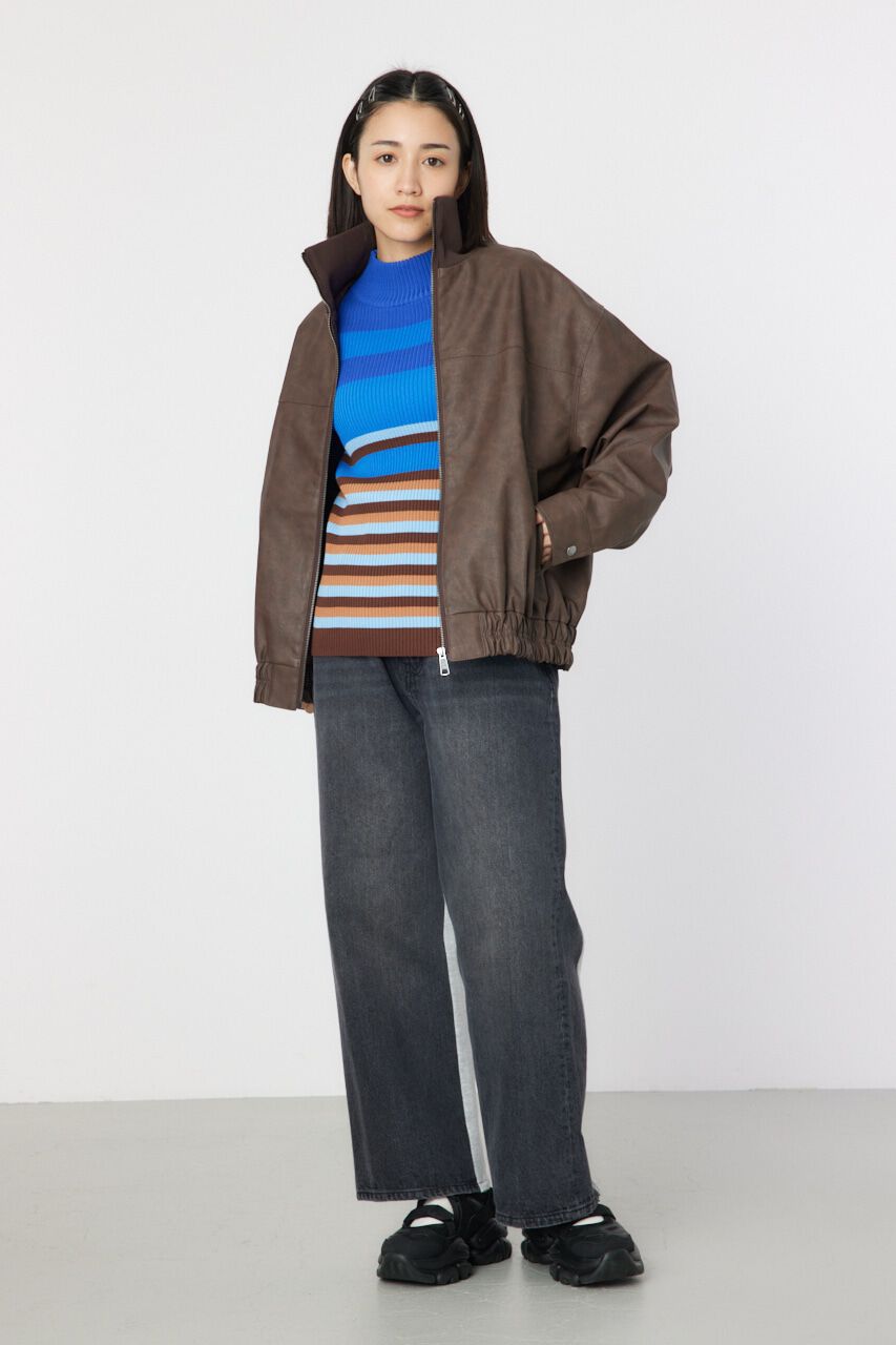 RODEO CROWNS「ヴィンテージFレザーハイネックリブブルゾン」|ブルゾン・スタジャン|