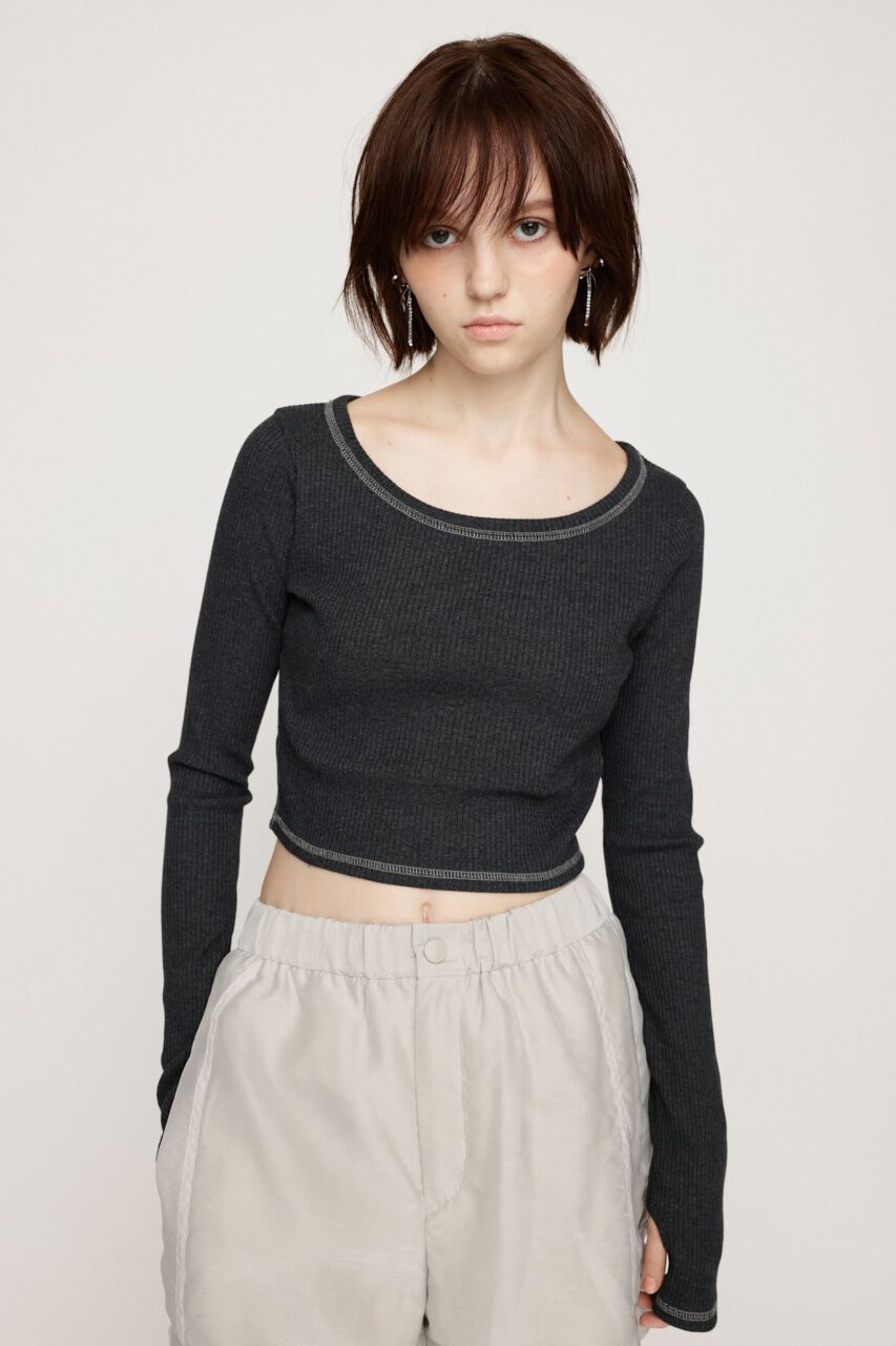 SLY「CUT RIB BASIC トップス」|Tシャツ・カットソー|L/BLK1