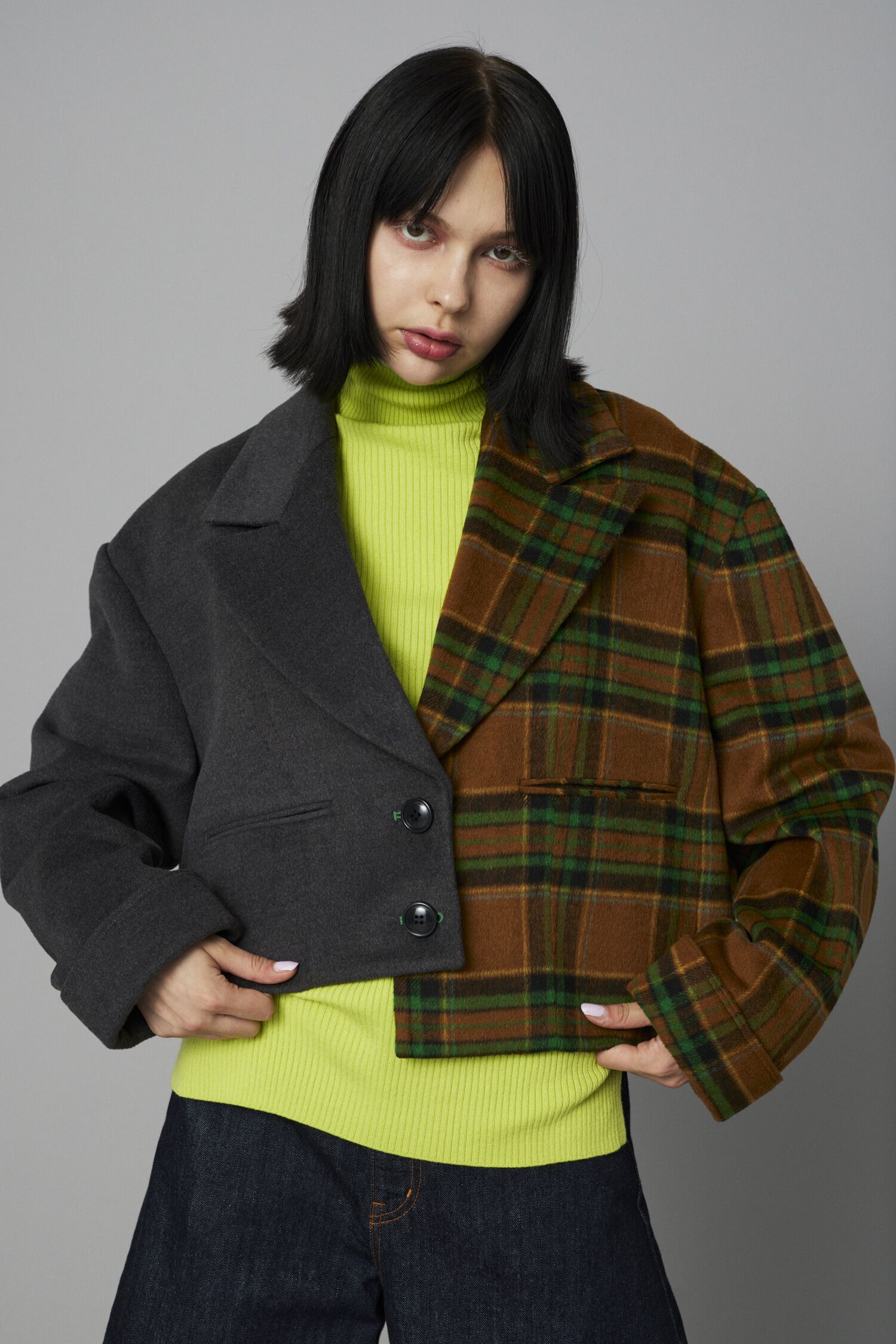 HeRIN.CYE「Bi color asymmetry jacket」|その他|柄BRN5