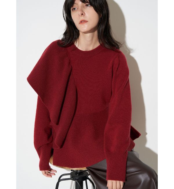 ELENDEEK「SHOULDER FRILL PEPLUM KT」|ニット・セーター|ボルドー