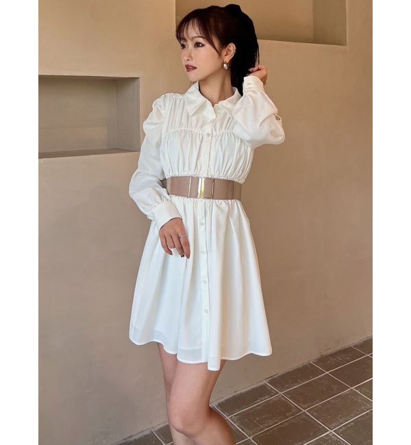 RESEXXY「シャーリングデザインミニシャツワンピース」|ワンピース|