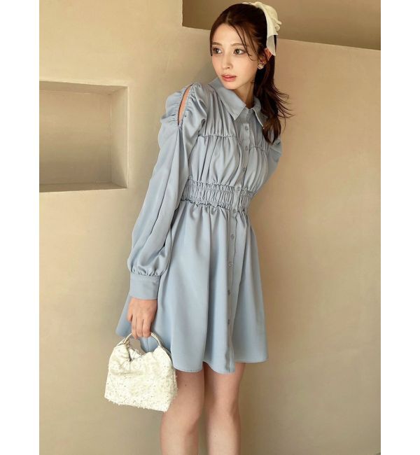 RESEXXY「シャーリングデザインミニシャツワンピース」|ワンピース|
