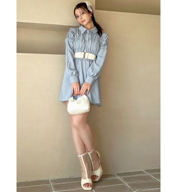 RESEXXY「シャーリングデザインミニシャツワンピース」|ワンピース|