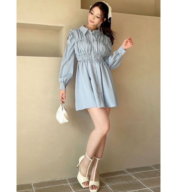 RESEXXY「シャーリングデザインミニシャツワンピース」|ワンピース|