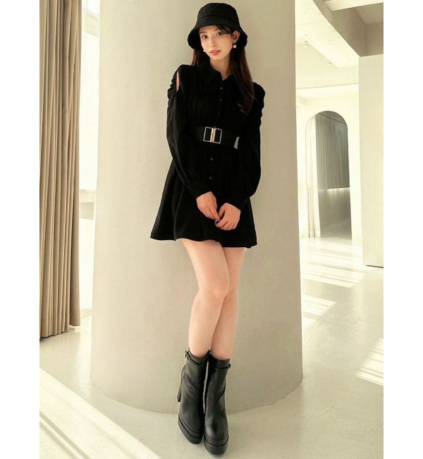 RESEXXY「シャーリングデザインミニシャツワンピース」|ワンピース|