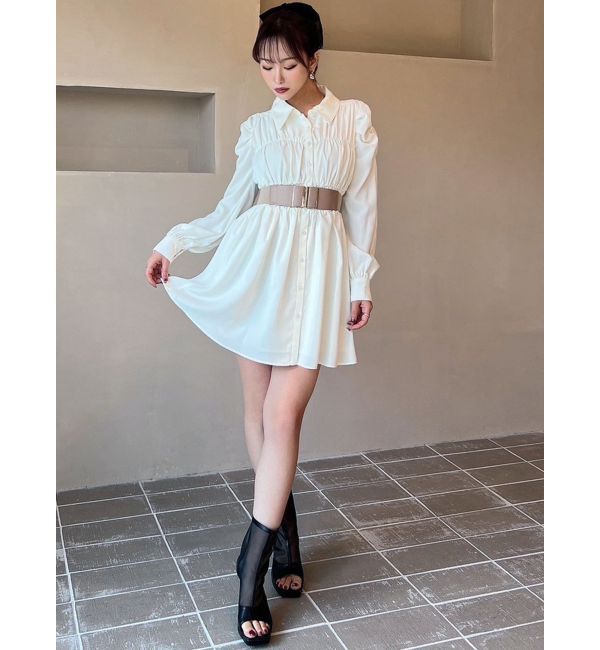 RESEXXY「シャーリングデザインミニシャツワンピース」|ワンピース|