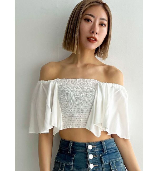 EMODA「ペタルスリーブショートトップ」|Tシャツ・カットソー|アイボリー