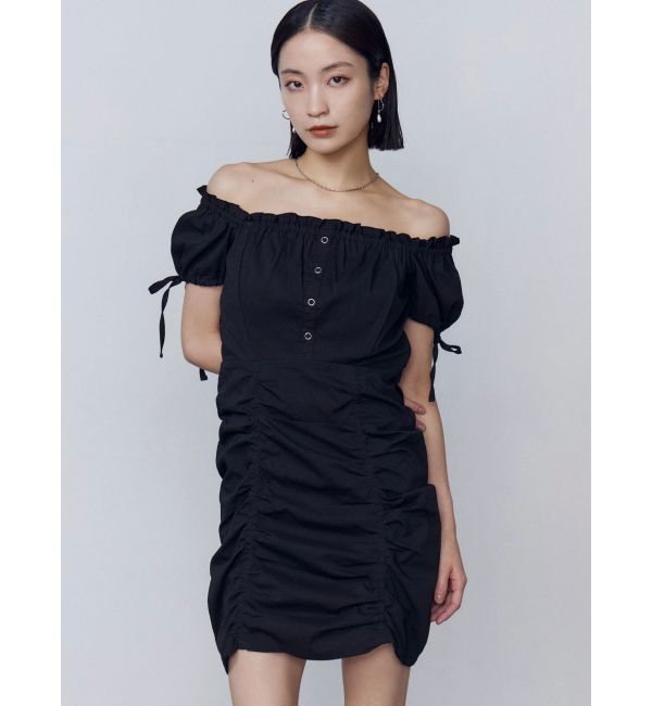 EMODA「オフショルダーミニギャザーワンピース」|ワンピース|ブラック