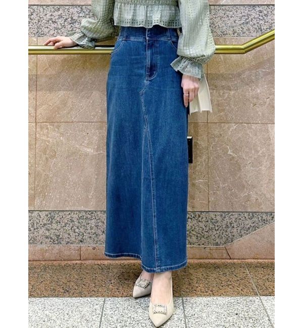 MERCURYDUO「デニムコルセットバックスリットロングスカート」|スカート|ブルー