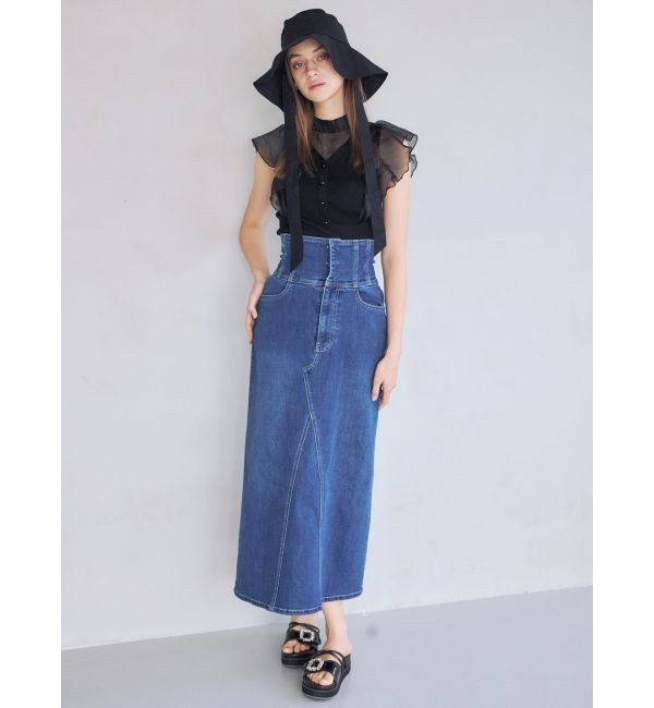 MERCURYDUO「デニムコルセットバックスリットロングスカート」|スカート|