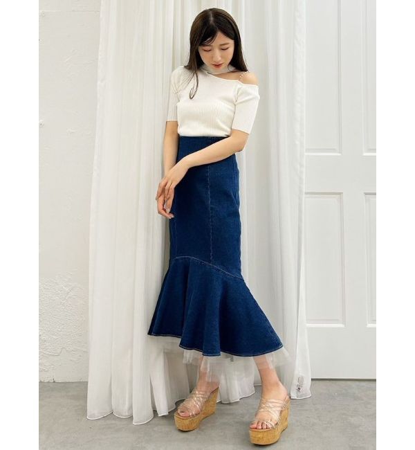 MERCURYDUO「デニムチュールマーメイドスカート」|スカート|