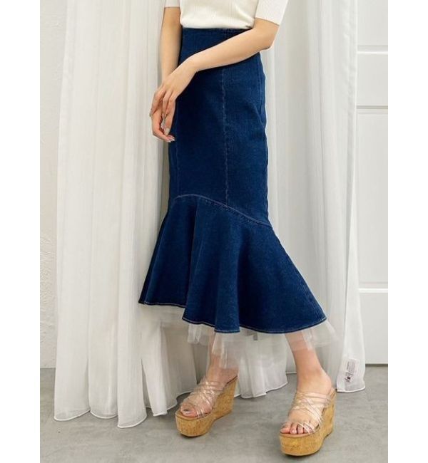 MERCURYDUO「デニムチュールマーメイドスカート」|スカート|インディゴ