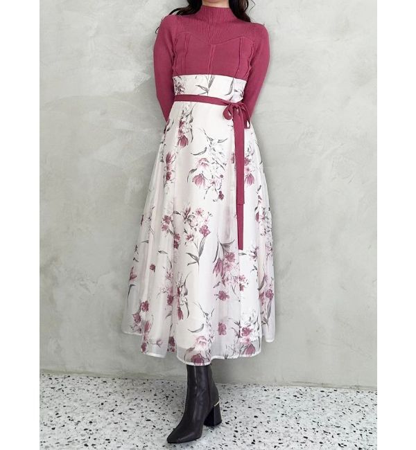 MERCURYDUO「フラワードッキングコルセットワンピース」|ワンピース|ピンク