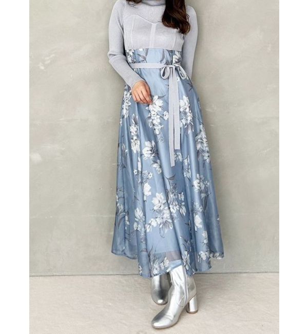 MERCURYDUO「フラワードッキングコルセットワンピース」|ワンピース|ブルー