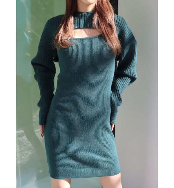 EVRIS「アンサンブルニットミニワンピース」|ワンピース|グリーン