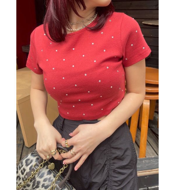 EVRIS「ラインストーンコンパクトＴシャツ」|Tシャツ・カットソー|