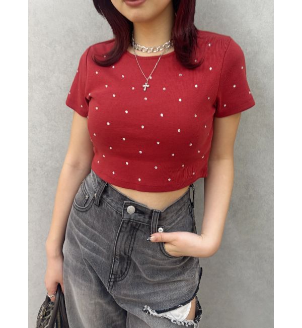 EVRIS「ラインストーンコンパクトＴシャツ」|Tシャツ・カットソー|