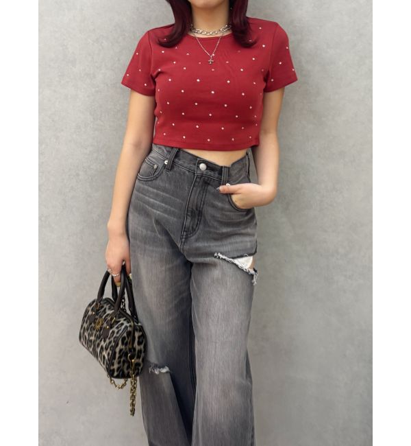 EVRIS「ラインストーンコンパクトＴシャツ」|Tシャツ・カットソー|