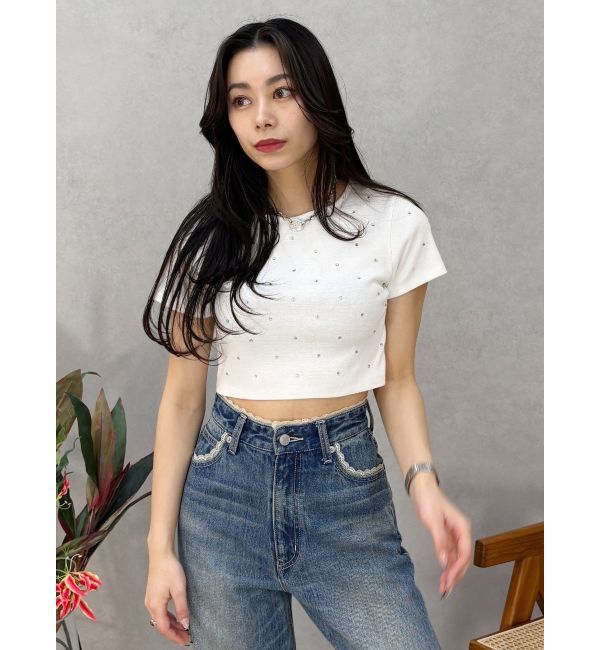 EVRIS「ラインストーンコンパクトＴシャツ」|Tシャツ・カットソー|