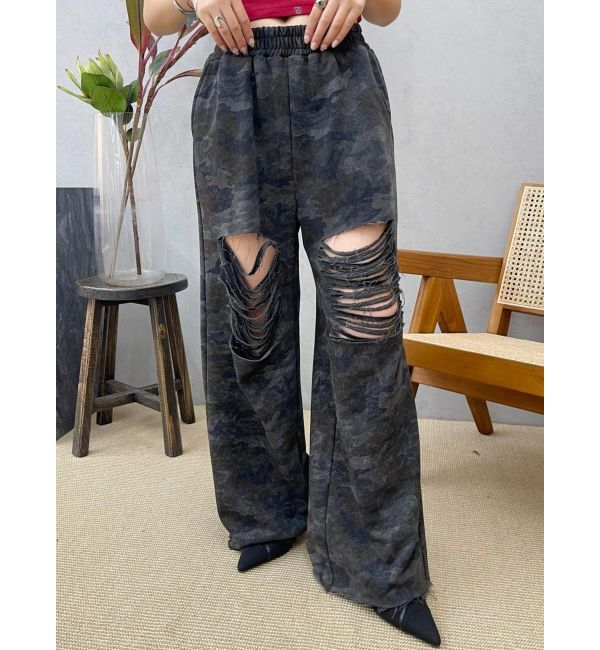 EVRIS「ハードダメージカモフラスウェットパンツ」|その他|グレー