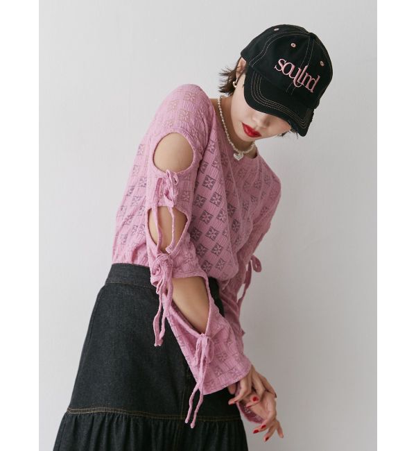 jouetie「レースリボンフレアスリーブトップス」|Tシャツ・カットソー|ピンク