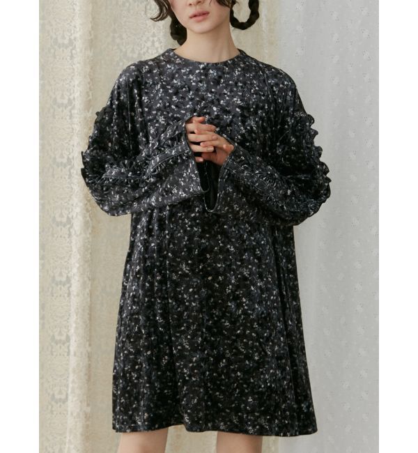 merry jenny「flowerベロアミニワンピース」|ワンピース|ブラック