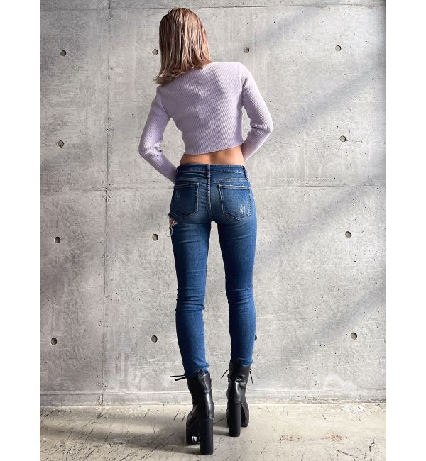 GYDA「ジャストウエストSIDE RIPPEDスキニーデニムパンツ」|デニム|