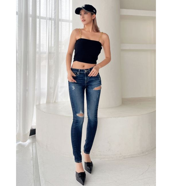 GYDA「ジャストウエストSIDE RIPPEDスキニーデニムパンツ」|デニム|