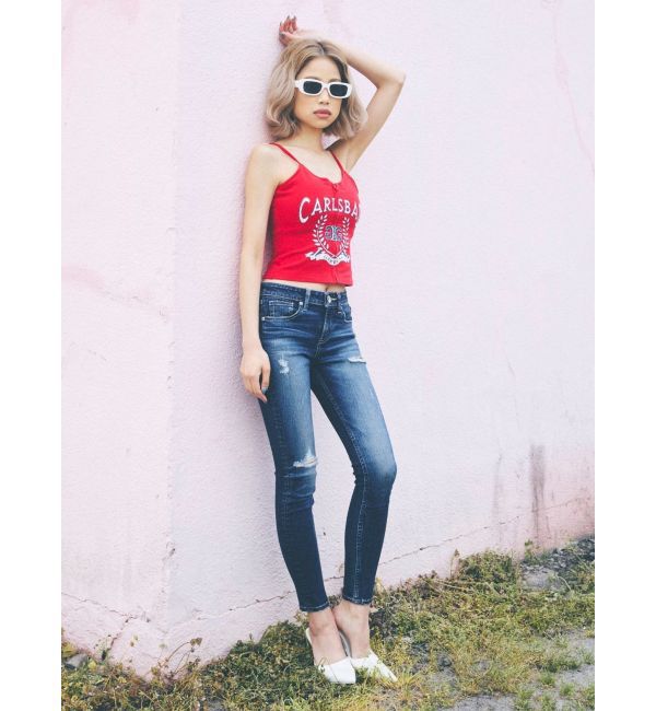 GYDA「ジャストウエストSIDE RIPPEDスキニーデニムパンツ」|デニム|