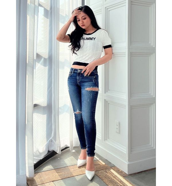 GYDA「ジャストウエストSIDE RIPPEDスキニーデニムパンツ」|デニム|