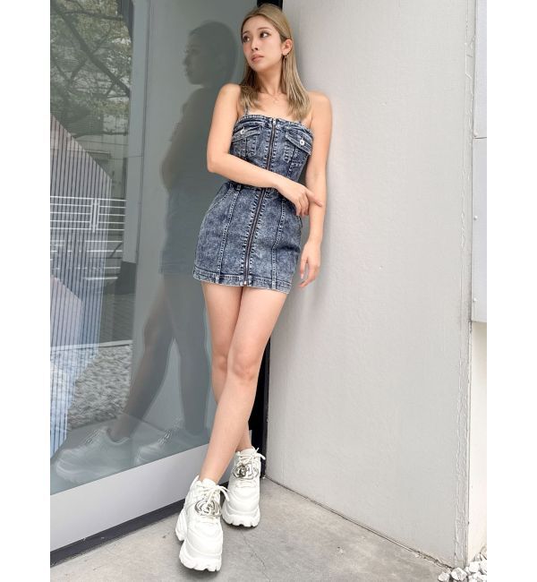 GYDA「フロントZIPタイトデニムワンピース」|ワンピース|