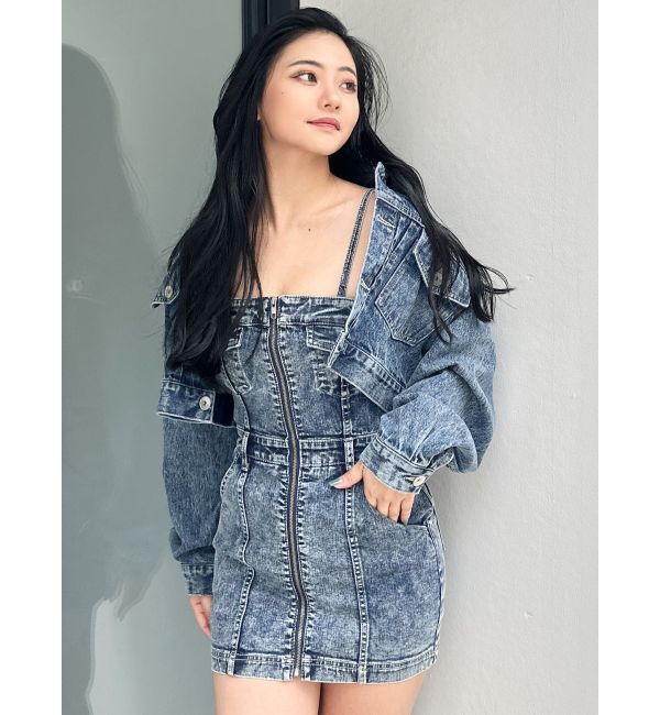 GYDA「フロントZIPタイトデニムワンピース」|ワンピース|