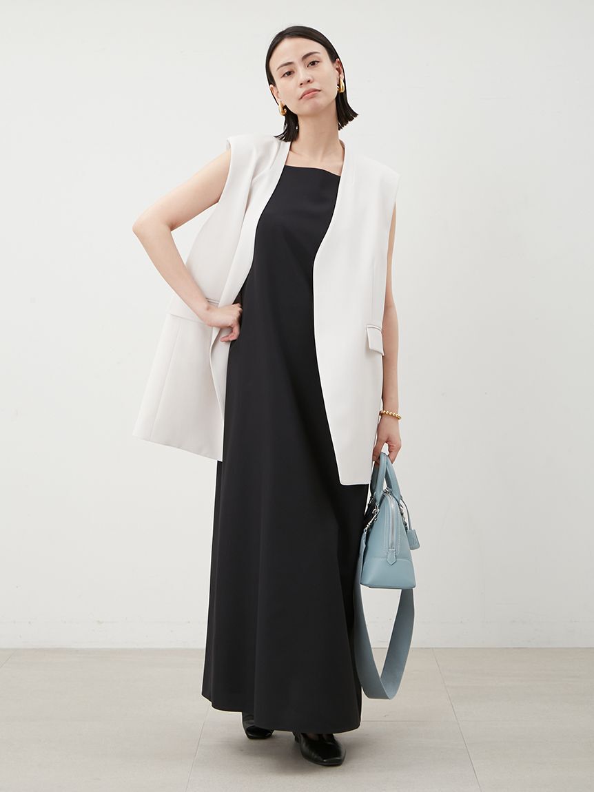 Mila Owen「ソリッドノーカラーロングベスト」|ダウンベスト・ベスト|