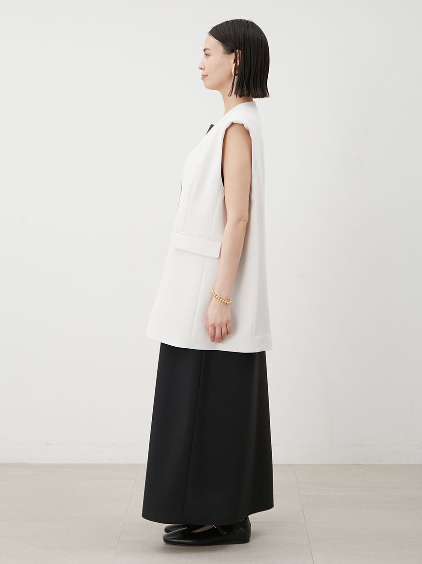 Mila Owen「ソリッドノーカラーロングベスト」|ダウンベスト・ベスト|