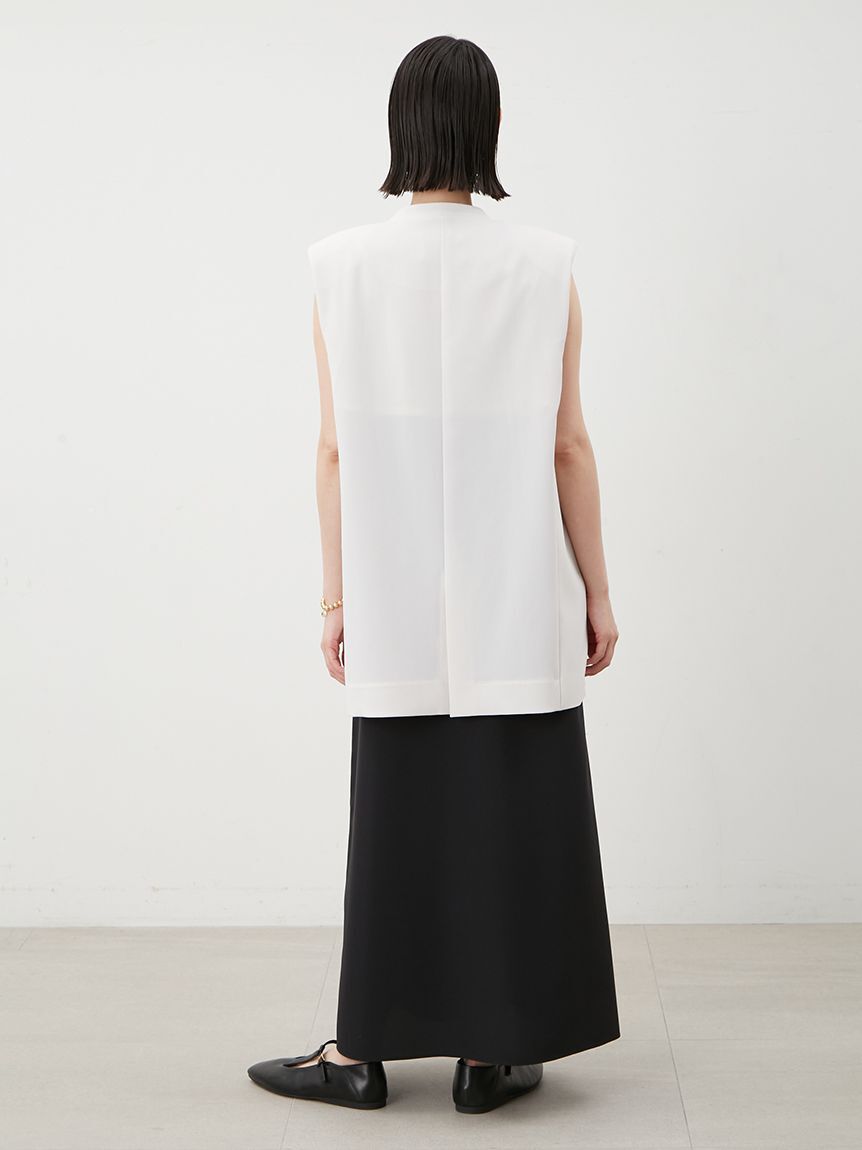 Mila Owen「ソリッドノーカラーロングベスト」|ダウンベスト・ベスト|