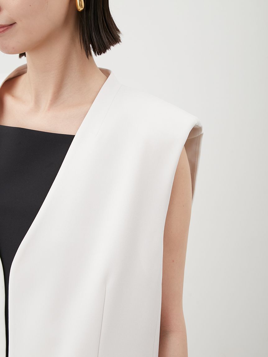 Mila Owen「ソリッドノーカラーロングベスト」|ダウンベスト・ベスト|