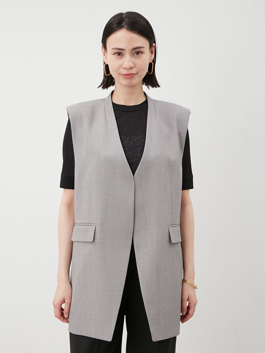 Mila Owen「ソリッドノーカラーロングベスト」|ダウンベスト・ベスト|