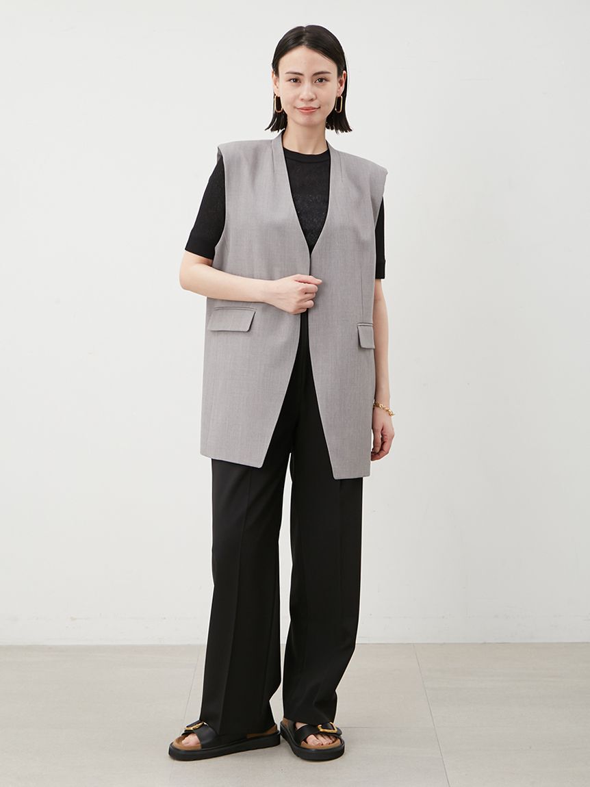 Mila Owen「ソリッドノーカラーロングベスト」|ダウンベスト・ベスト|