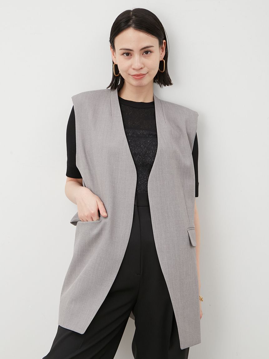 Mila Owen「ソリッドノーカラーロングベスト」|ダウンベスト・ベスト|