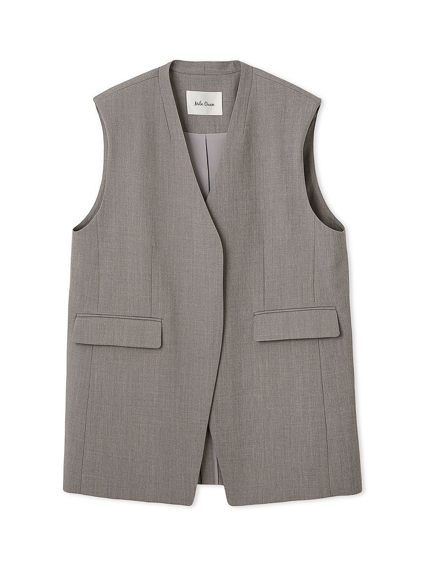 Mila Owen「ソリッドノーカラーロングベスト」|ダウンベスト・ベスト|