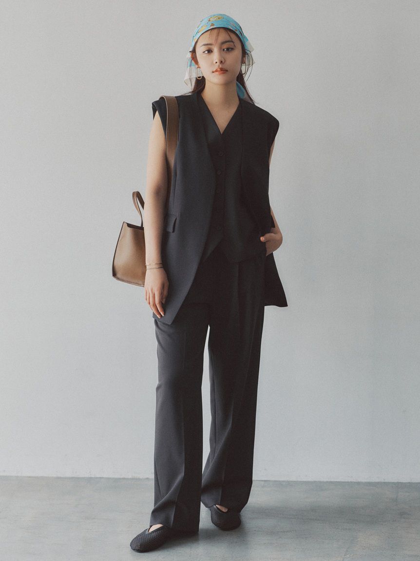 Mila Owen「ソリッドノーカラーロングベスト」|ダウンベスト・ベスト|