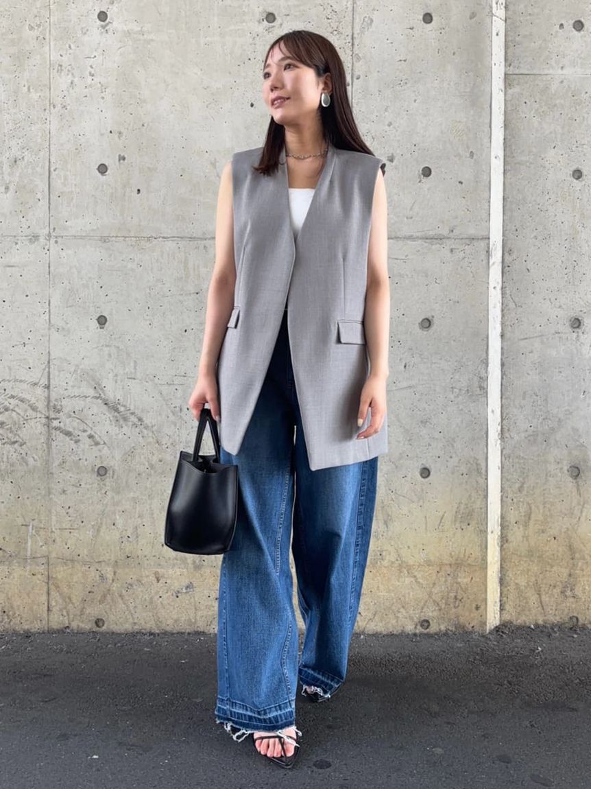 Mila Owen「ソリッドノーカラーロングベスト」|ダウンベスト・ベスト|