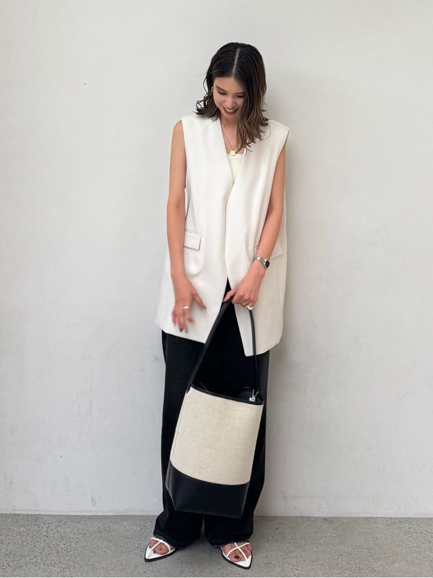 Mila Owen「ソリッドノーカラーロングベスト」|ダウンベスト・ベスト|