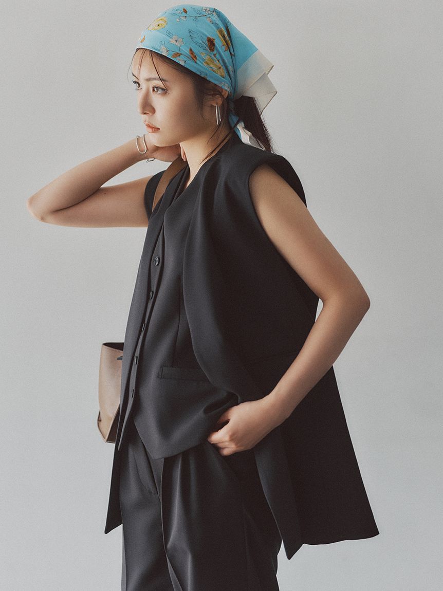 Mila Owen「ソリッドノーカラーロングベスト」|ダウンベスト・ベスト|BLK